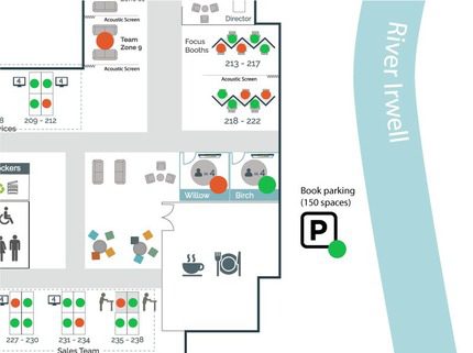 Example of an interactive desk booking floorplan