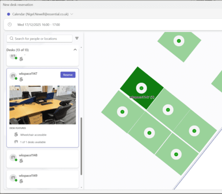 Screenshot of desk booking in Places.