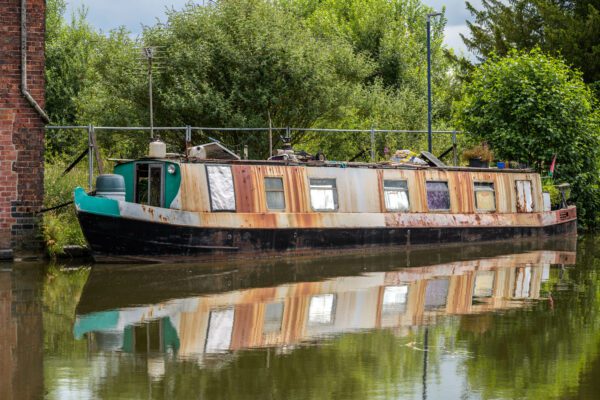 ELLESMERE, SHROPSHIRE, UK JULY 12 : Narrow boat in Ellesmere,